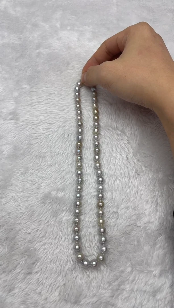 项链银S925镶嵌海水珍珠AK真多麻7.5-8mm