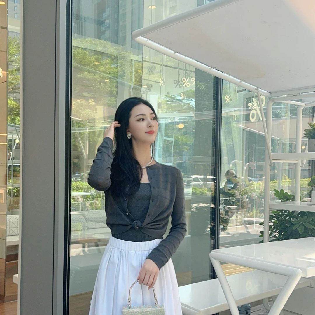 GIRDEAR/哥弟韩系镂空圆领长袖针织开衫148030