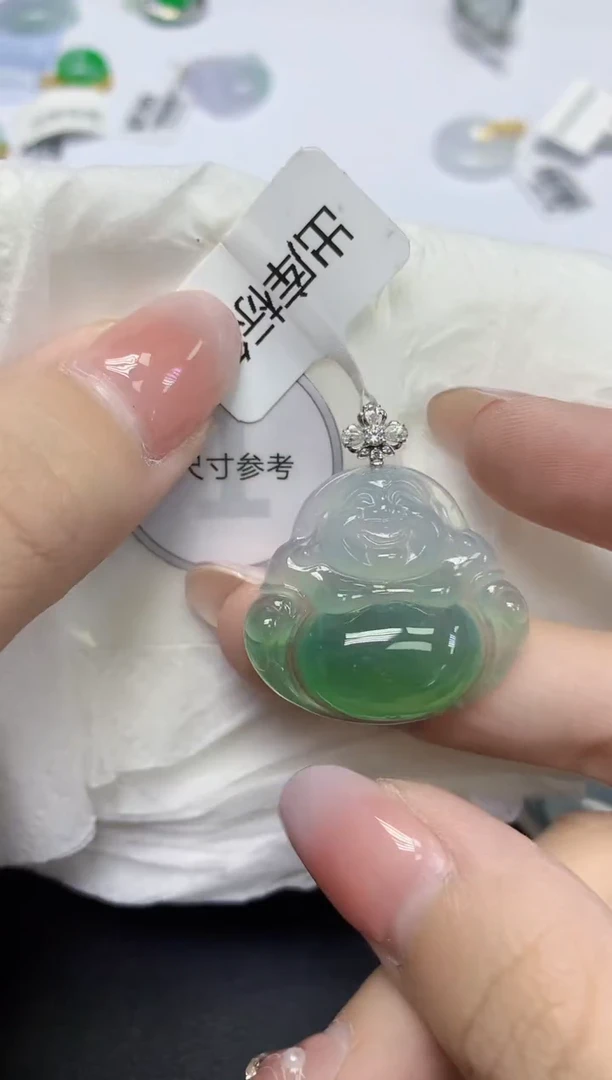 颈饰18K金镶嵌翡翠天然缅甸翡翠A货百元以上9元证书费自理