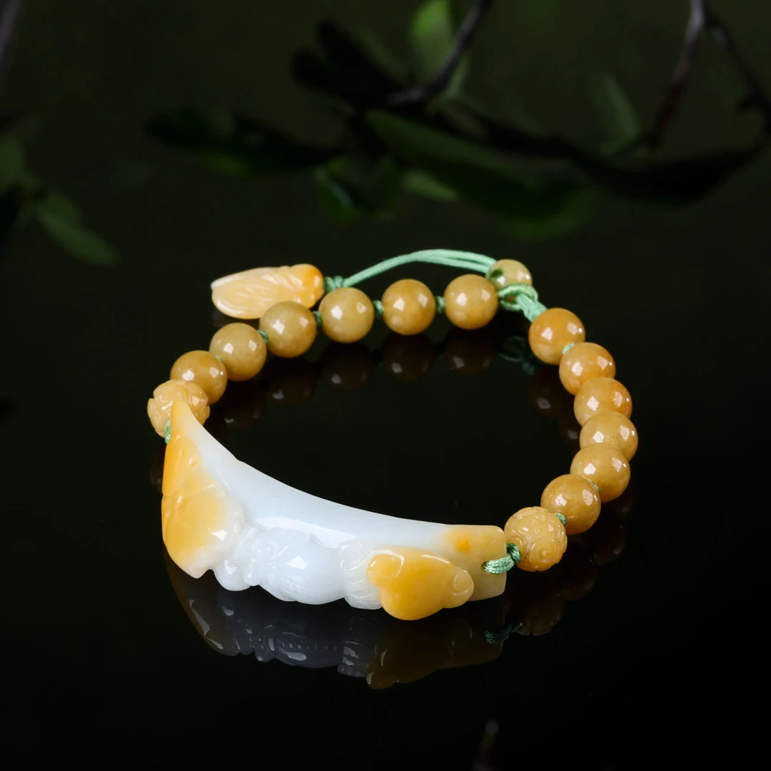 【意婵】“大超值”天然缅A老翡翠精雕手牌单圈手链-915837