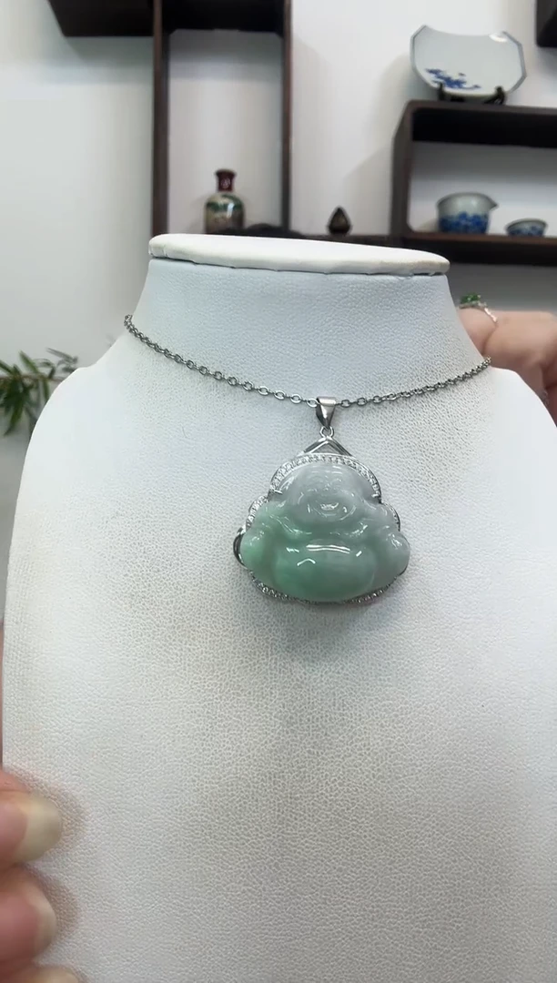 吊坠(赠链)银S925镶嵌翡翠佛公