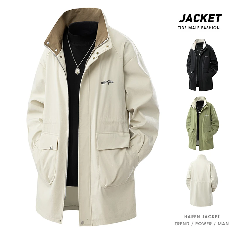 立领夹克中长款新款港风高街男士大码320斤胖子潮流百搭休闲外套