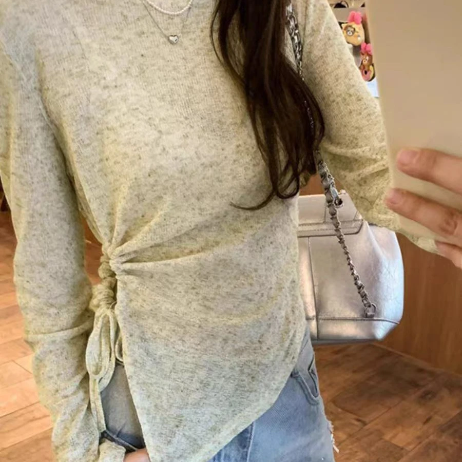 不规则下摆抽褶收腰显瘦韩系女装夏别致上衣设计感修身百搭时尚