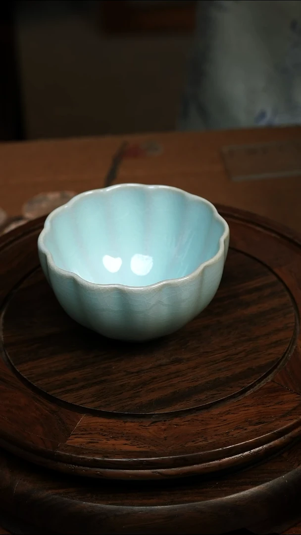 瓷片013 汝瓷菊瓣杯80ml 微瑕