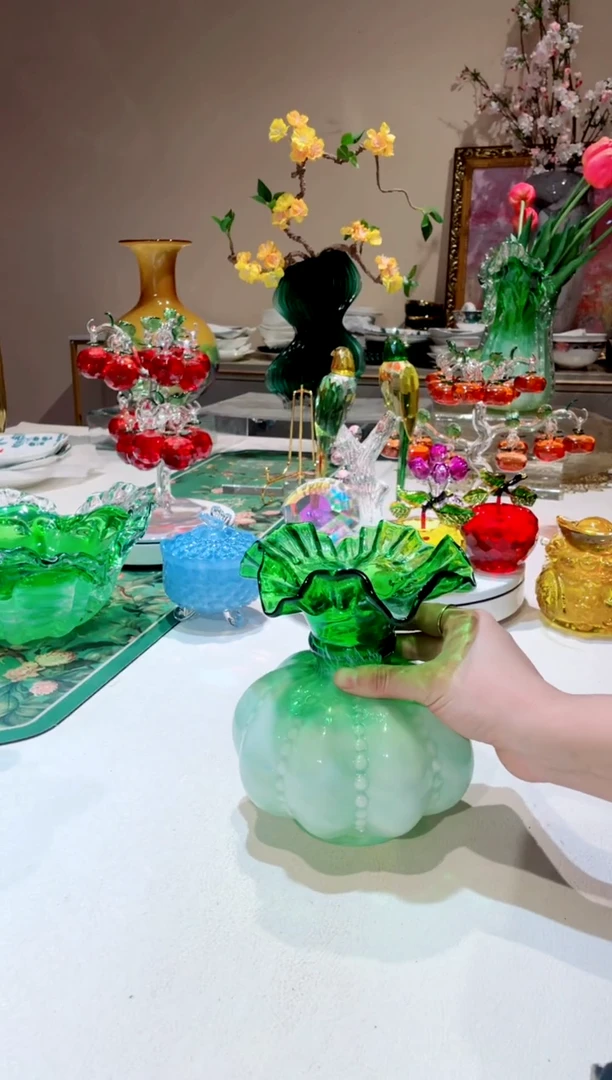 【闪购商品】琉璃手工艺品   白菜芬顿花瓶w微瑕