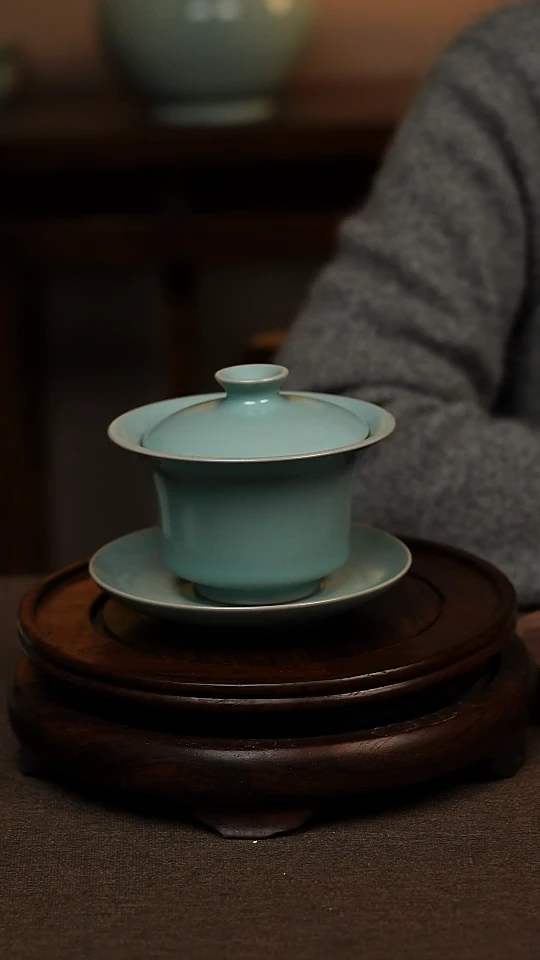 瓷片仿古釉全手工三才马蹄盖碗150ml 一级 不礼盒包装