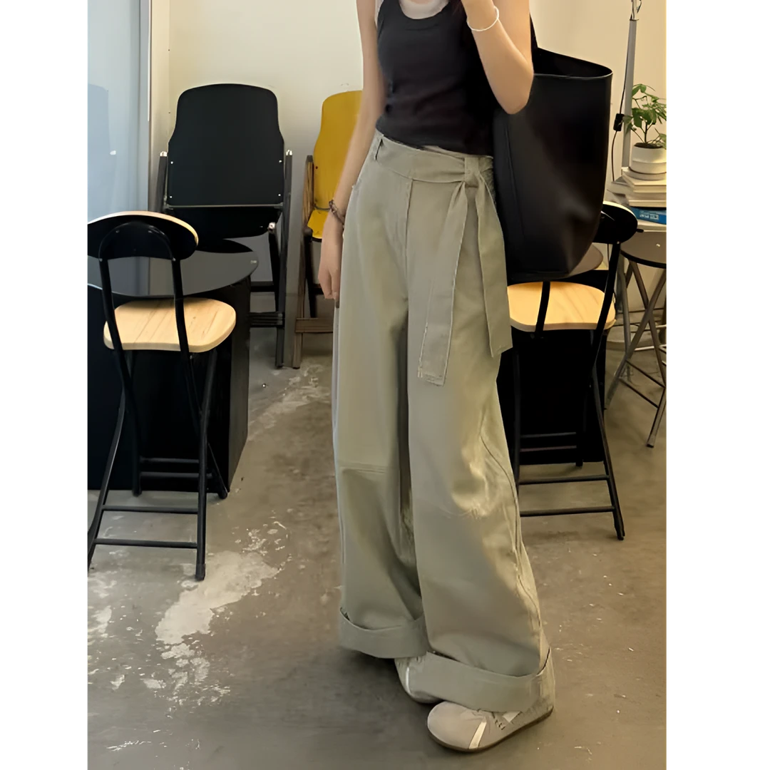 【送腰带】小个子阔腿裤145-150爆款垂感高腰直筒牛仔裤女薄款裤子