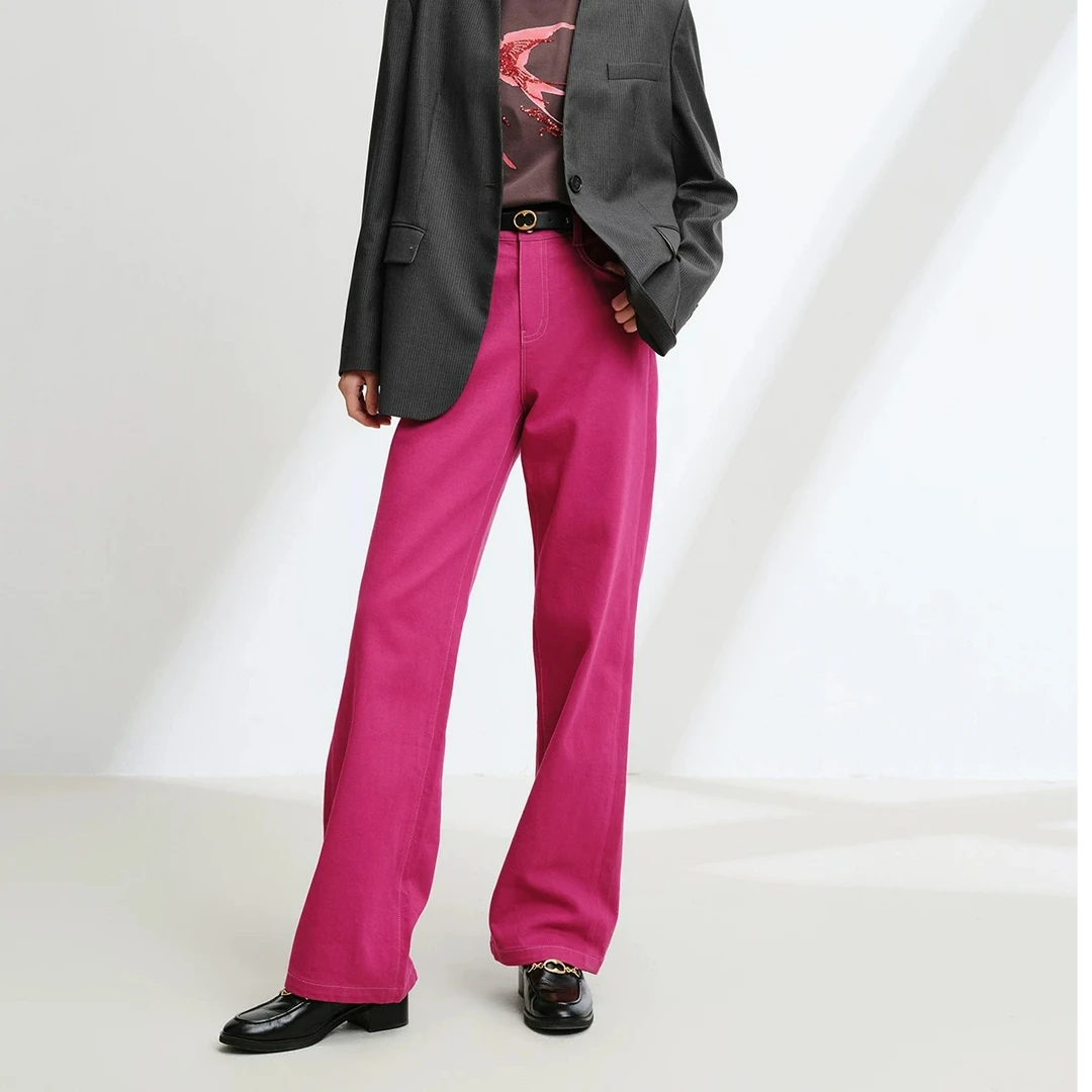 韩系休闲风2025新款女装莱赛尔高腰直筒牛仔裤H5113