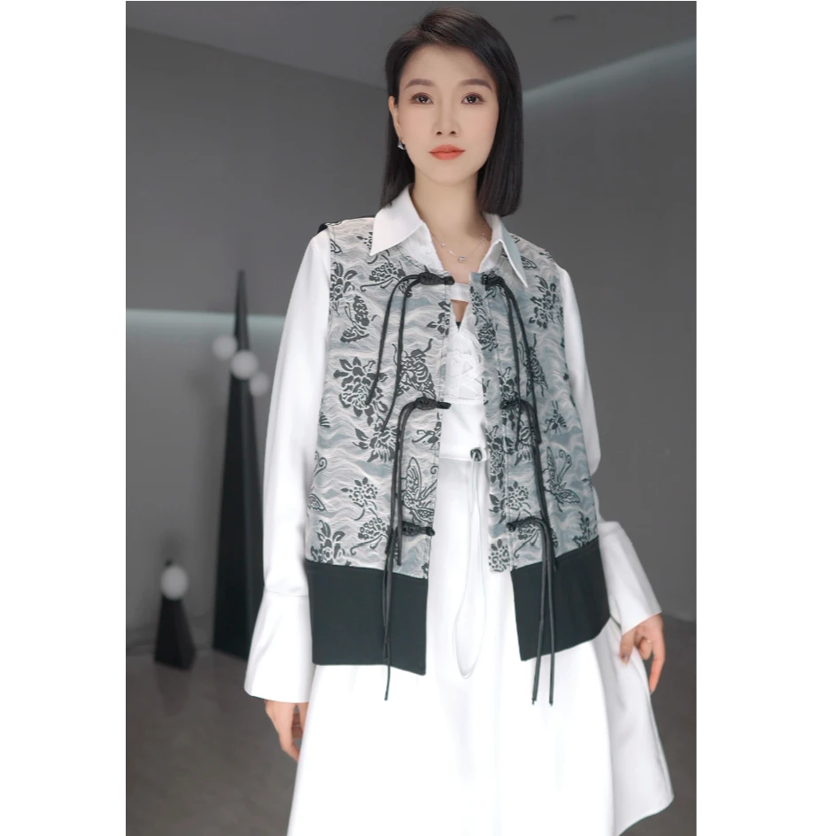 鑫鑫新中式复古马夹国风盘扣流苏马甲背心女春款坎肩外穿2042