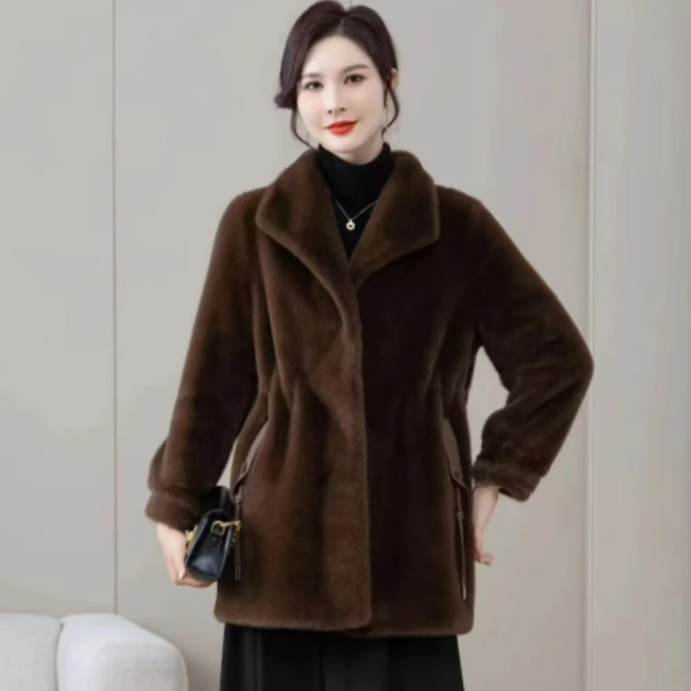 时尚中长款中老年女装女士外套女款女装加厚网红百搭【皮质口袋款】