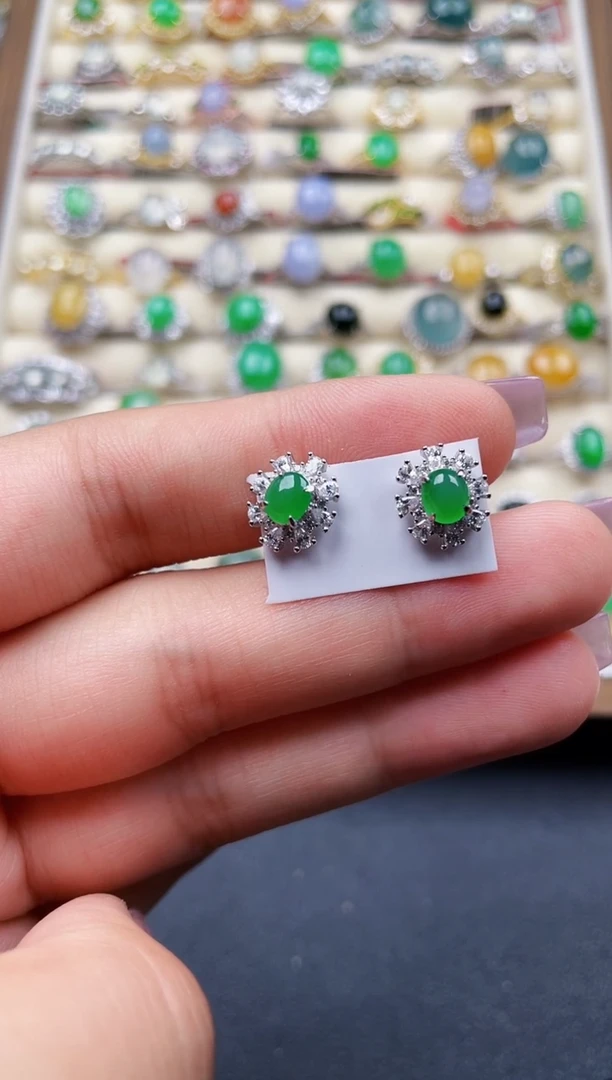 银S925镶嵌翡翠耳饰40