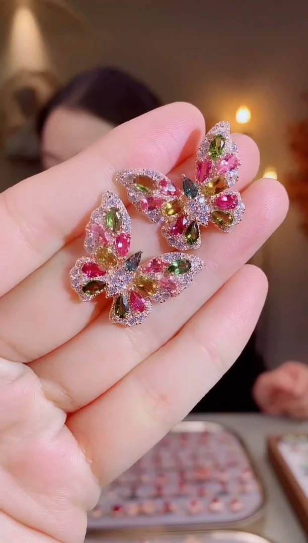 银S925镶嵌耳饰碧玺耳饰