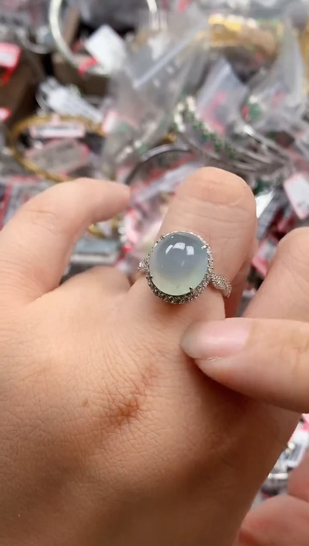 银S925镶嵌戒指翡翠天然A货缅甸翡翠