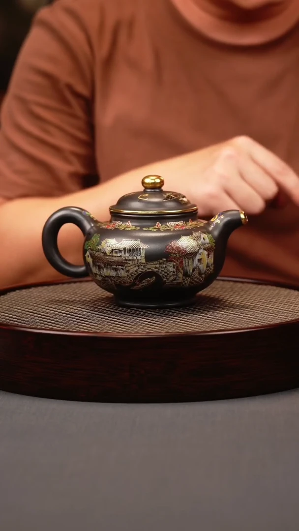 茶壶紫砂石黄 掇只 忆江南珐琅彩