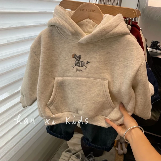 冬季新款儿童装加绒保暖连帽卫衣男女童卡通百搭休闲套头衫上衣潮