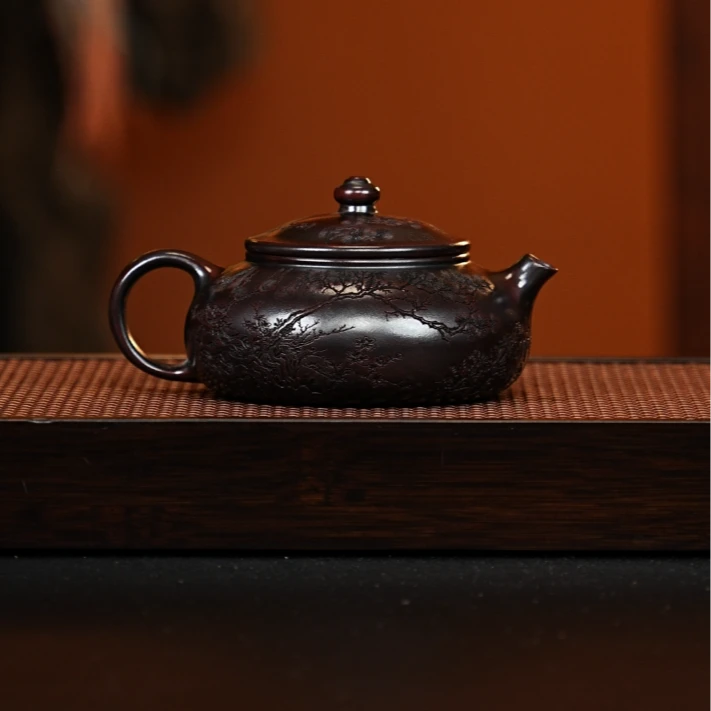 宜兴紫砂 寒江  龙山古乌泥 范传梅 h668