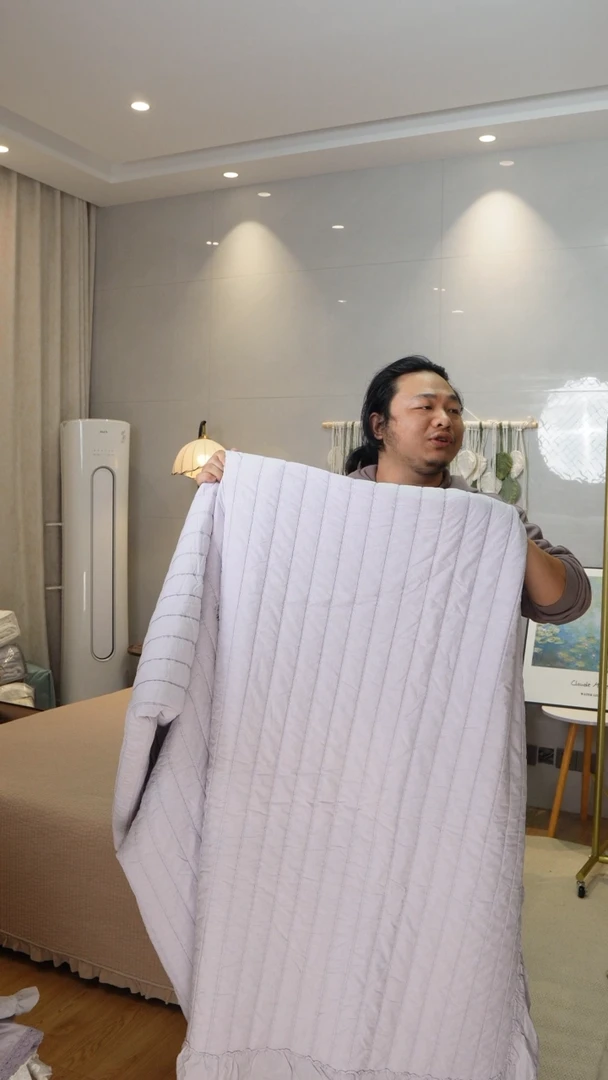 棉宽条紫色三件套