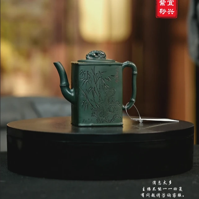 宜兴原矿民国绿竹节紫砂壶
