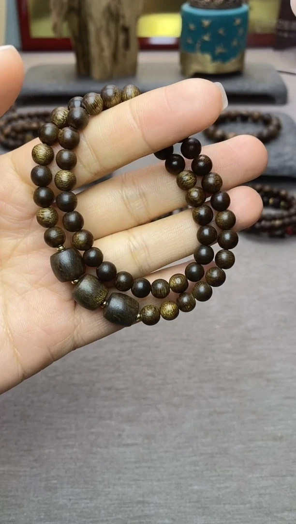 【闪购商品】沉香手串越南芽庄白棋楠老料沉水06+3紫棋楠设计