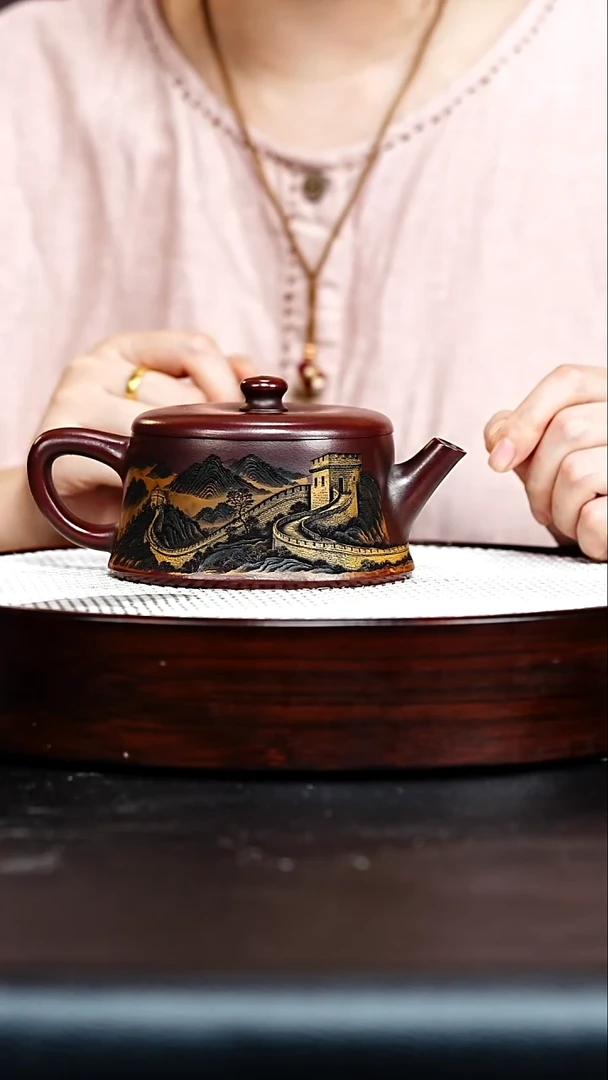 茶壶紫砂柱础壶 石红