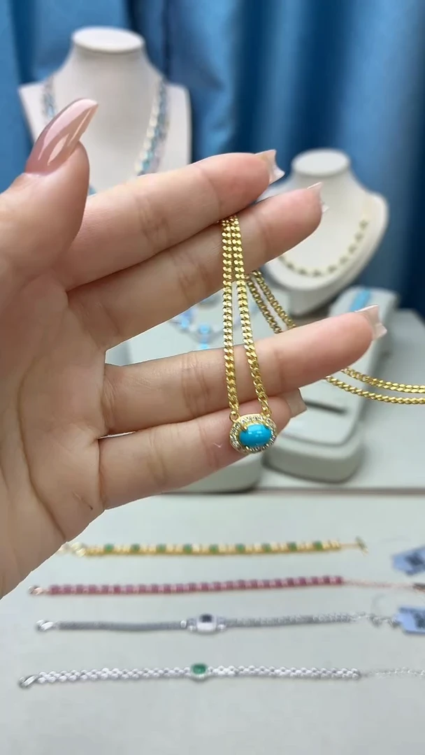 银S925镶嵌绿松石颈饰135JH0102产品一个（多样性）