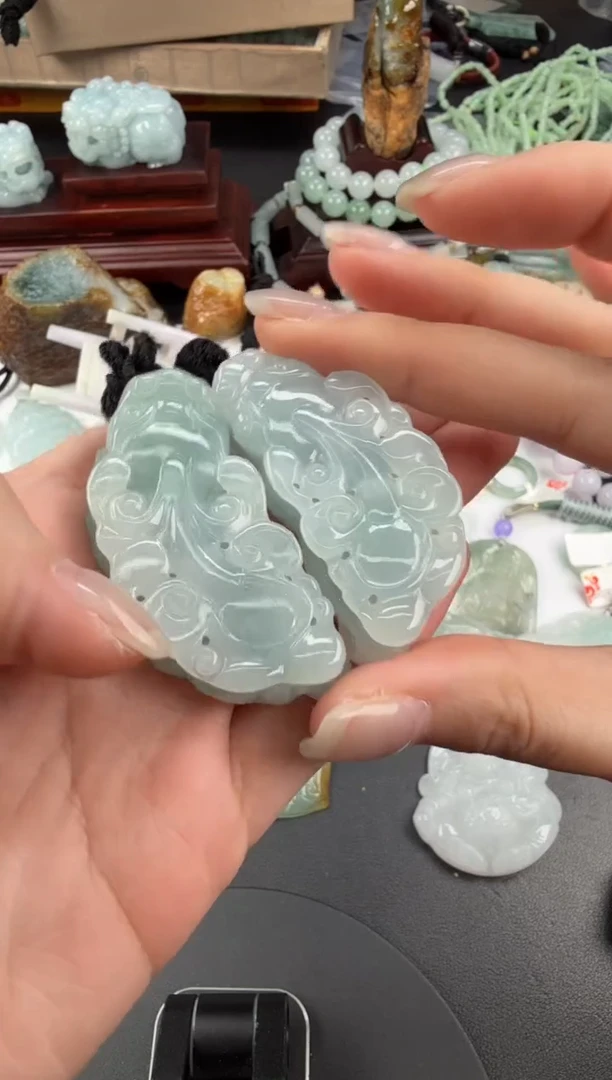 吊坠(不含链)未镶嵌翡翠翡翠饰品-194 一对