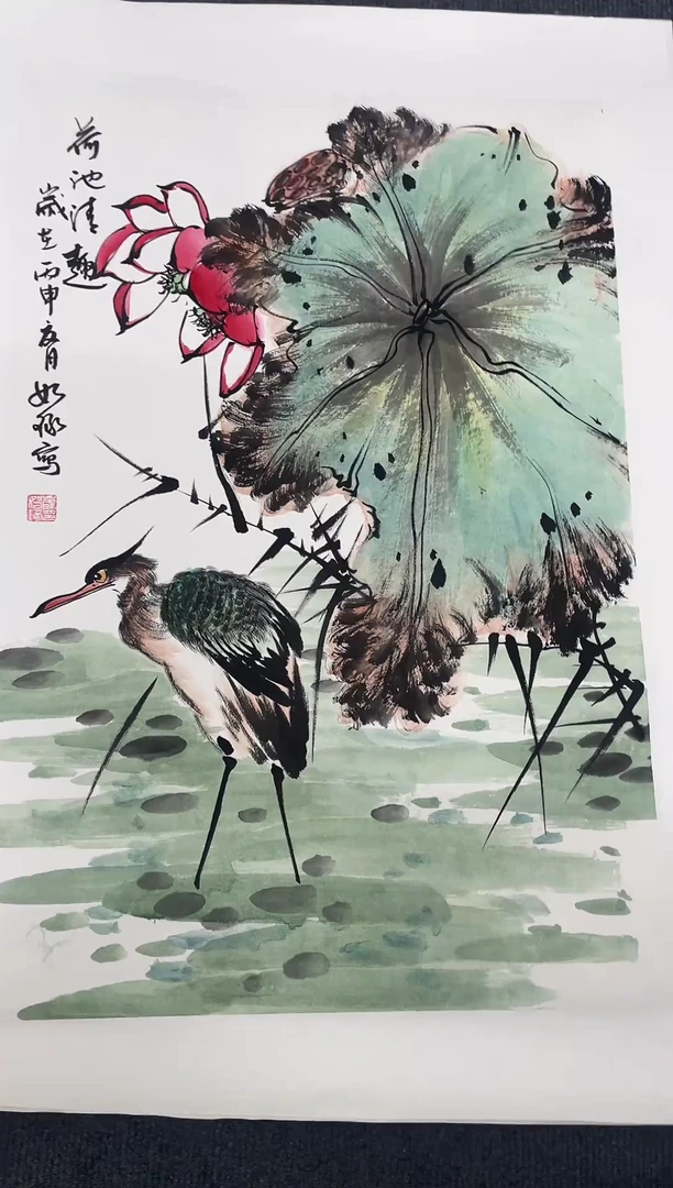 竖款精品开三花鸟，