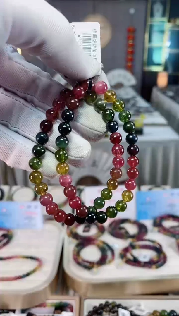 未镶嵌老矿碧玺彩虹单圈手串6mm+碧玺xion多样性发一条