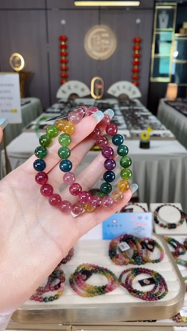 未镶嵌老矿碧玺彩虹单圈手串9mm+碧玺多样性发一条mz