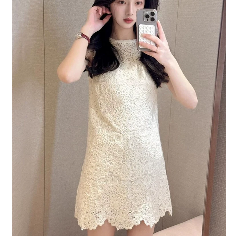 小香风背心裙2025春夏新款法式高级感重工刺绣镂空无袖短款连衣裙