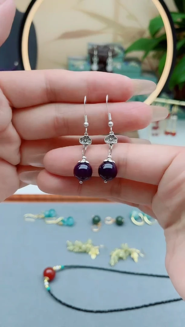 玛瑙/玉髓耳饰银S925镶嵌231