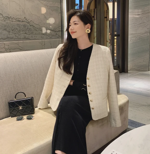 【5号福袋】美洋MEIYANG白金小香外套编织肌理长袖夹克XL