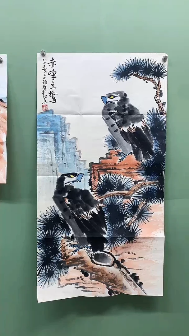 竖款精品三尺双鹰