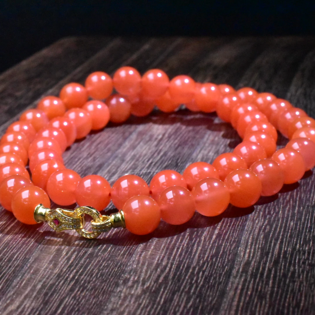 SJ【一九珠宝】S925银南红保山杨柳亮光项链-卡9mm  YJ1351