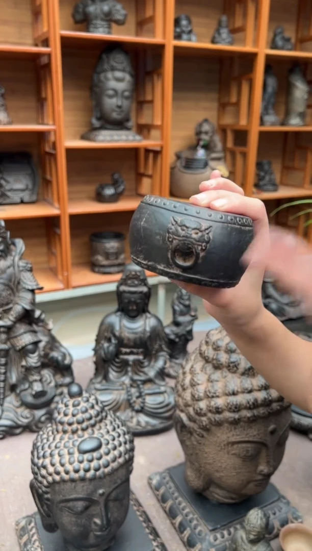 陶土【火山泥】兽头小鼓