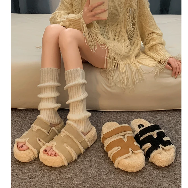 厚底5cm毛毛拖鞋女款2025年新款秋季外穿舒适百搭一字拖毛拖鞋子