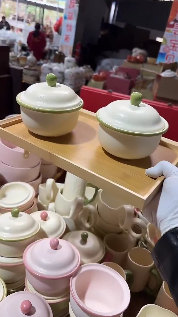 陶瓷2个绿色 炖盅 微瑕凑满20元包邮