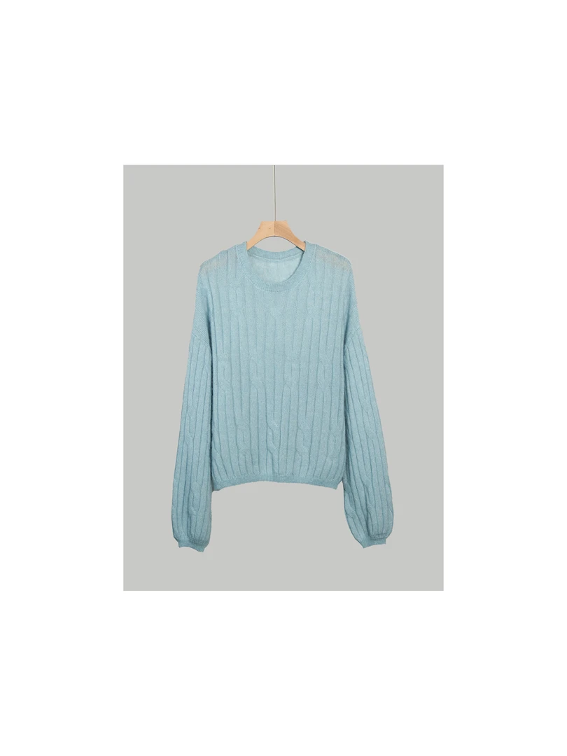 【画中仙】茉莉羊驼＋绵羊毛长袖毛针织衫绿色衬衫百搭76-YJ252559