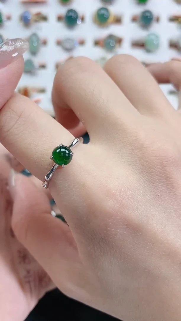 银S925镶嵌戒指翡翠天然翡翠