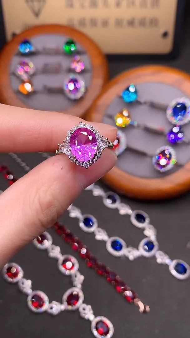 戒指彩色蓝宝石银S925镶嵌......