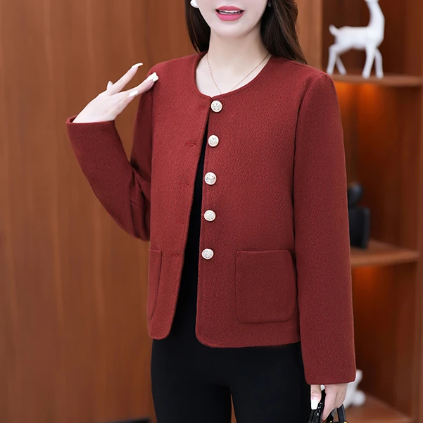 常规款女圆领不起球春季短外套时尚洋气上衣外套妈妈装小香风外套