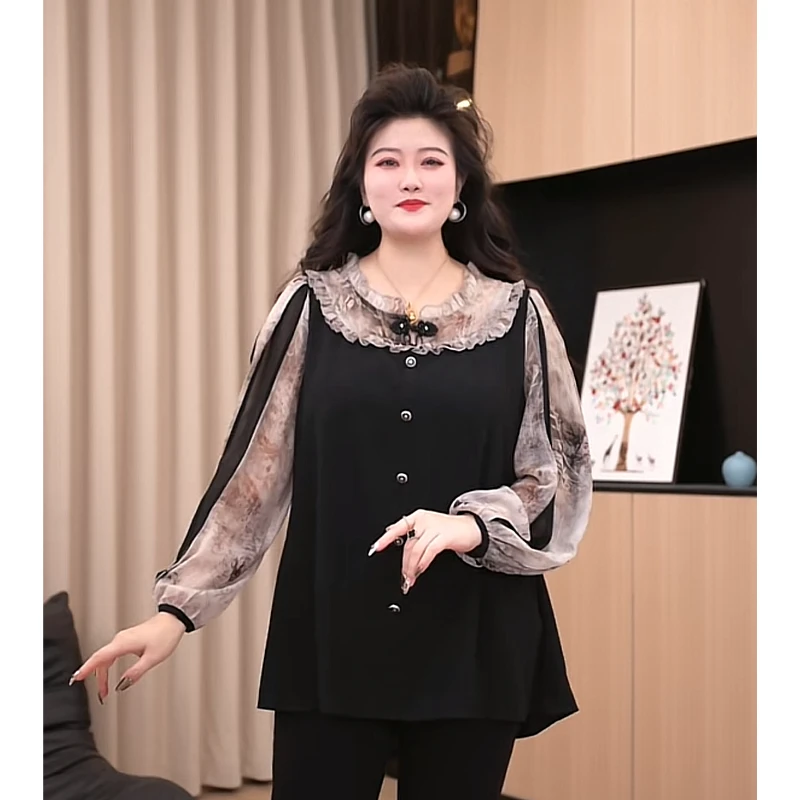 胖晶晶定制大码女装春季新款长袖胖妹妹遮肚显瘦高品质衬衫ZB6104