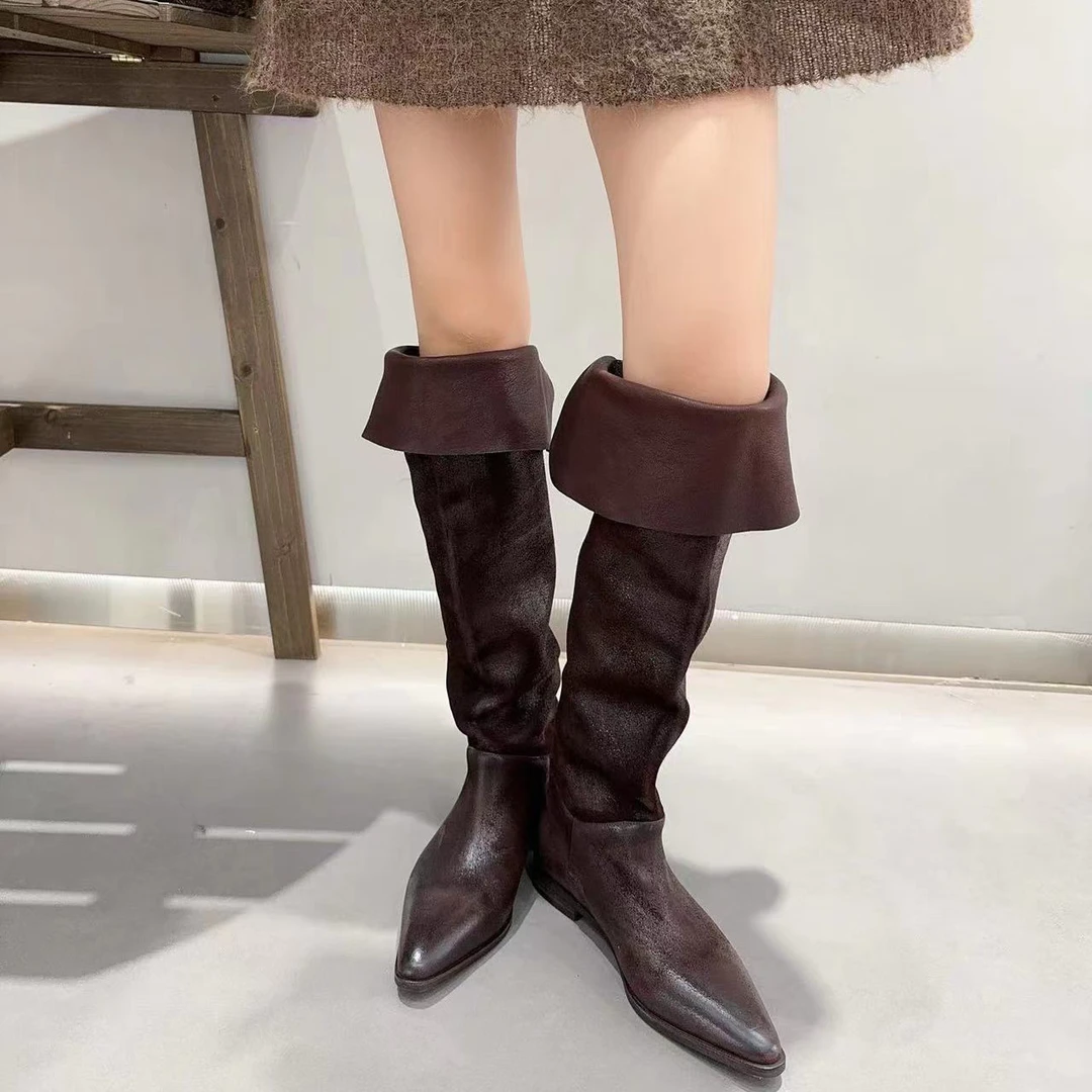 【聚新汇】2172-62新款中筒高跟时装通勤靴子真皮时尚经典