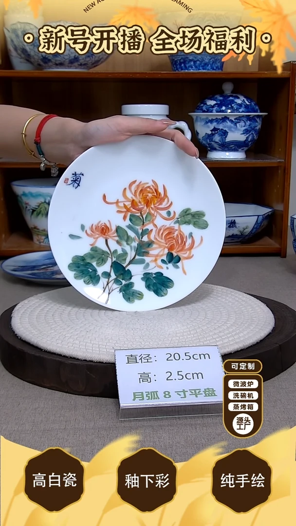 盘【陶源造】景德镇手绘釉下彩陶瓷餐具