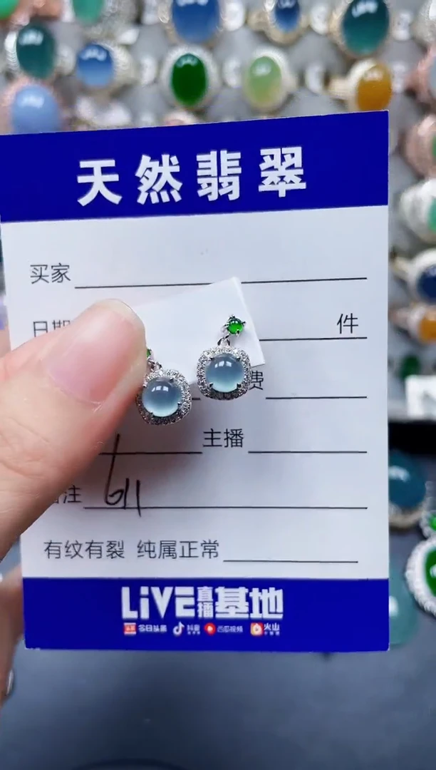银S925镶嵌翡翠耳饰611