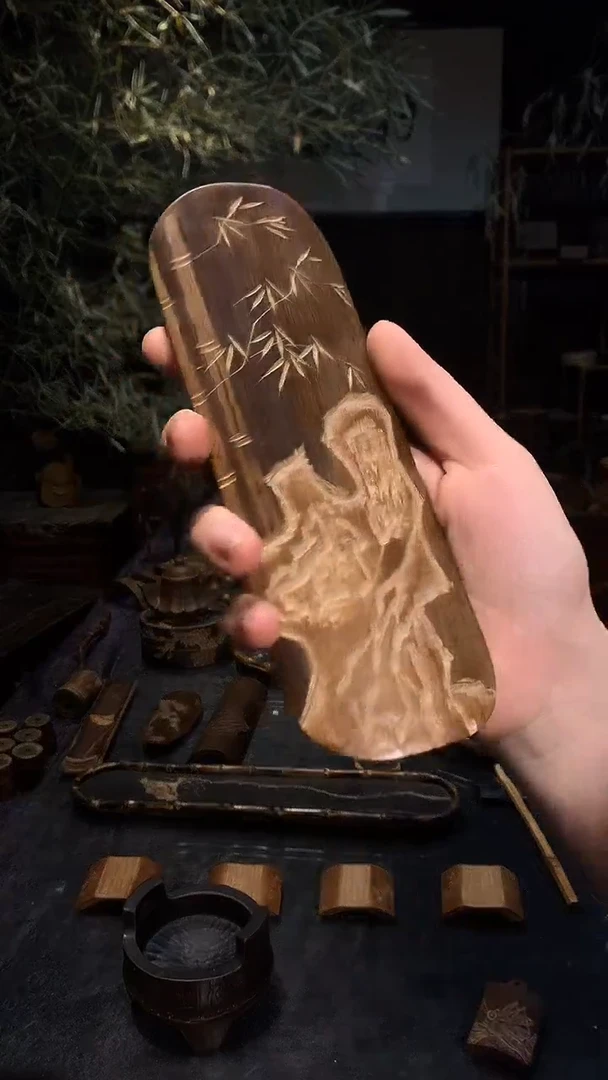 精雕石竹椭圆茶则.......