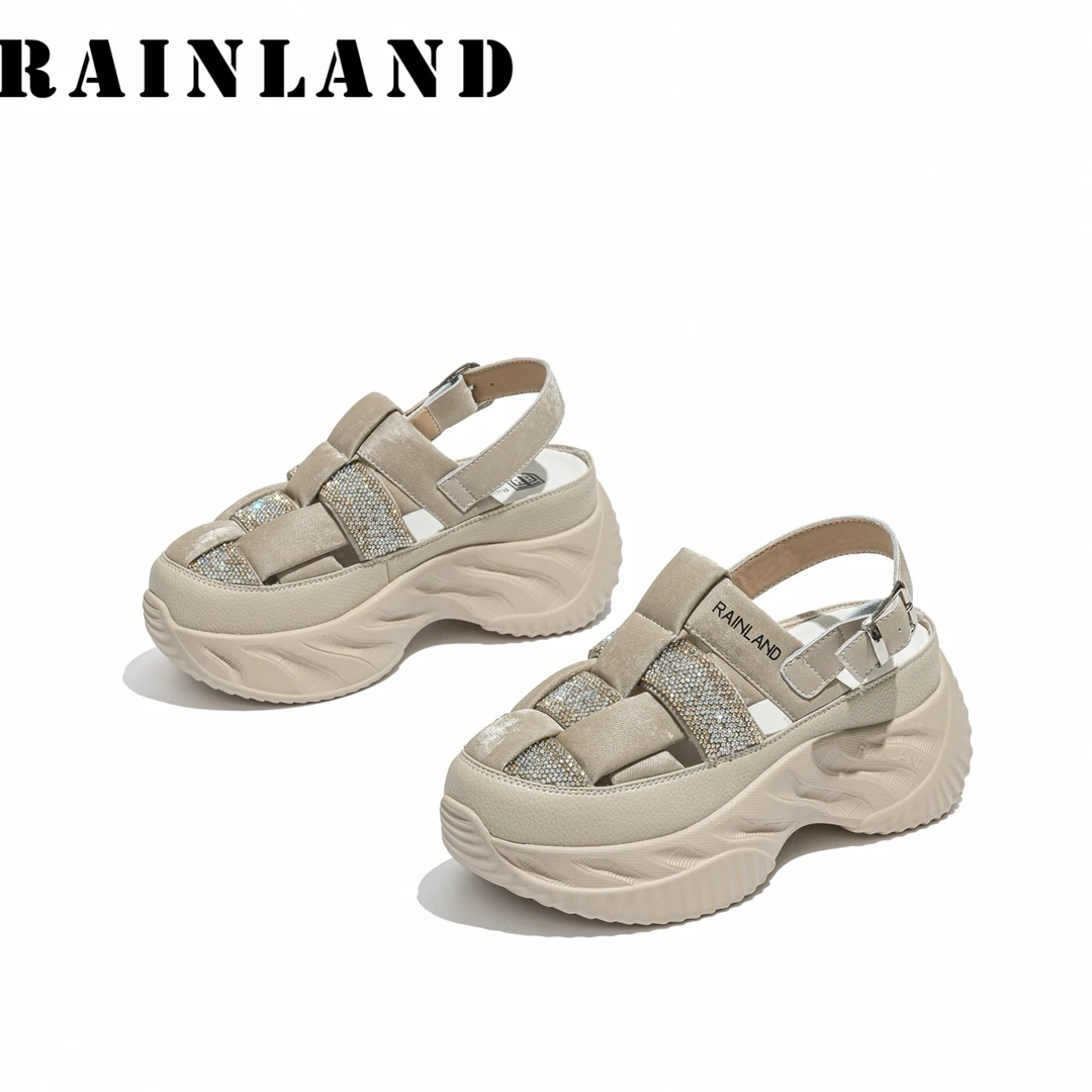 雨土包头凉鞋女夏季外穿2025新款高级感软底不累脚厚底增高休闲鞋