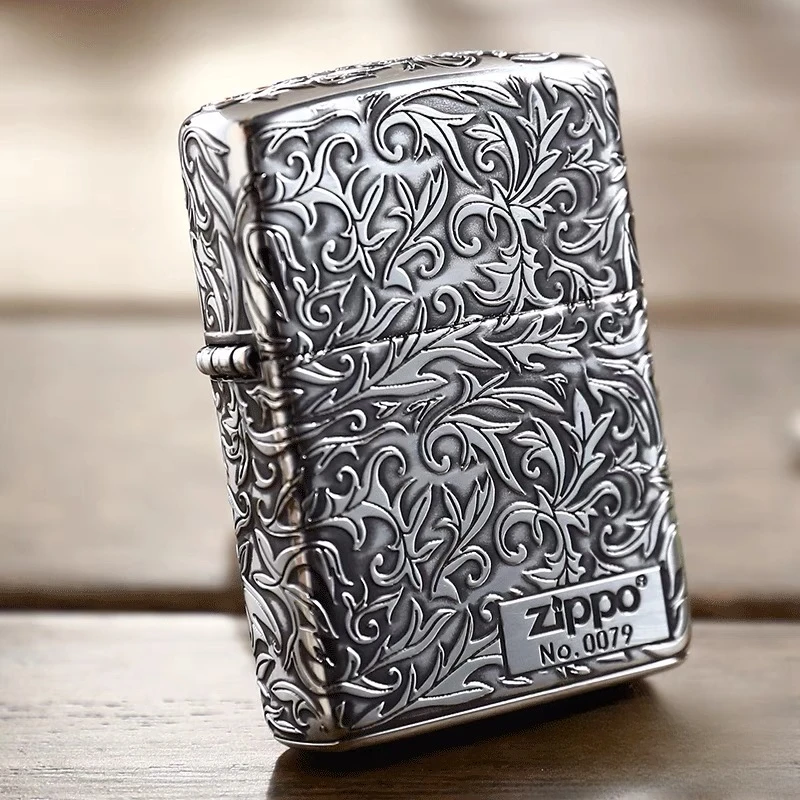 ZIPPO打火机镀银盔甲唐草右下标唐草情人节送男友高档礼物DYJ1