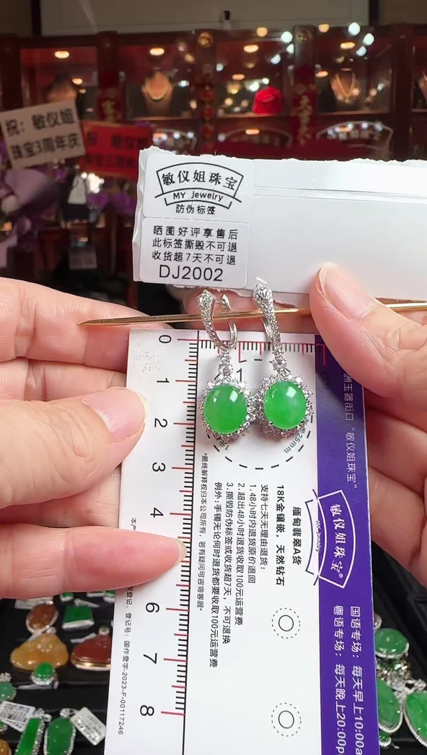 翡翠18K金镶嵌耳饰DJ2002冰绿蛋面10耳包