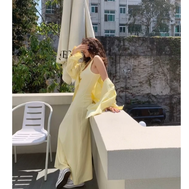 2025夏季新款时尚针织开衫气质显瘦洋气休闲百搭性感辣妹黄色外搭